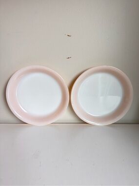 Set 2 Vintage Anchor Hocking Fire King 9" Peach Luster Milk Glass Pie Plate EUC